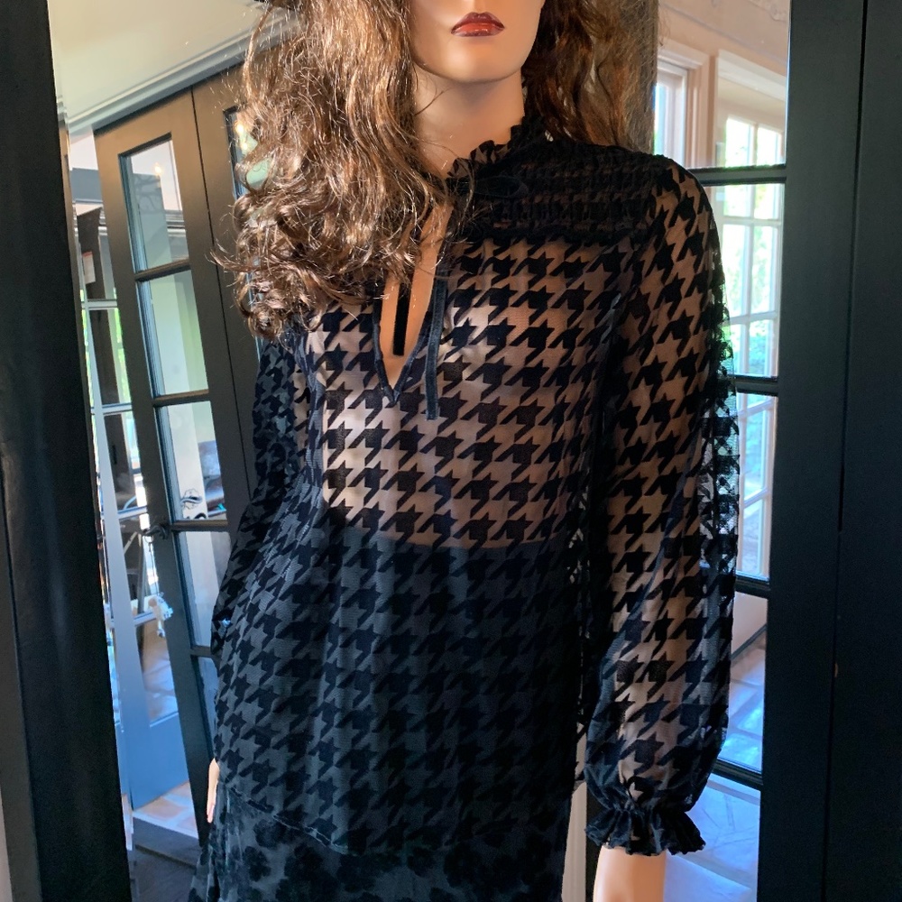 Zara Women's Black Sheer Blouse Ruffle Collar